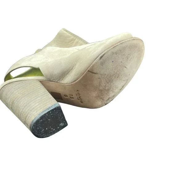 Coach Saratoga Open Toe Bootie Womens 7.5 B Beige Leather STYLE Q4463 A6469 - Picture 7 of 9